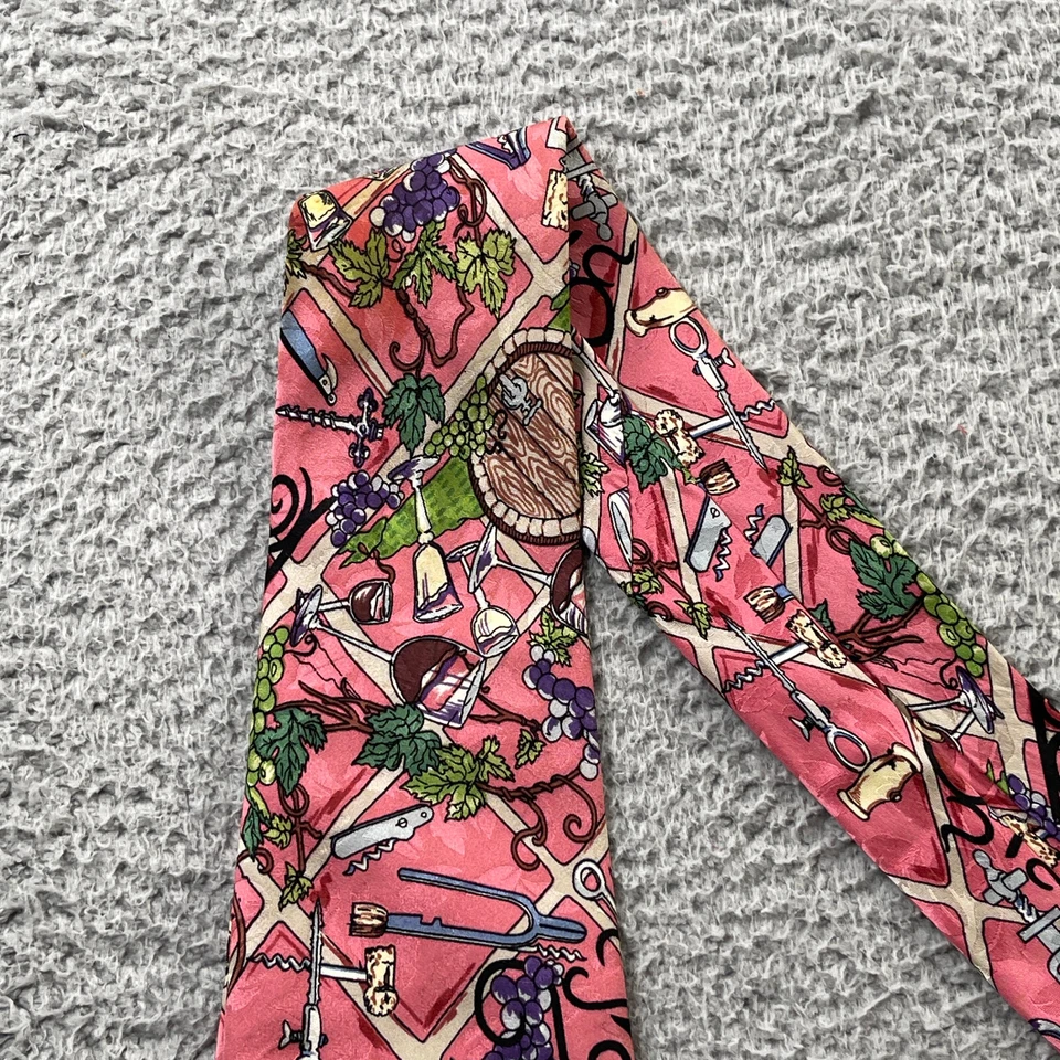 Corbata vintage Nicole Miller 1994 copas de vino vid abrecorchos 100 % seda Foto 2 de 4
