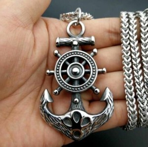 Fashion Silver Alloy Anchor Rudder Look Necklace Charms Pendant Chain Necklace Fashion Silver Alloy Anchor Rudder Look Necklace Charms Pendant Chain Necklace