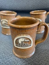 Lot of 3 Ducks Unlimited Stoneware Coffee Mug Sunset Hill Pottery Used Cup Three