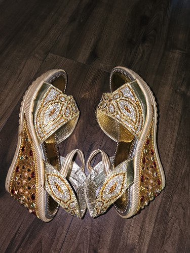Excellent Condition Rhinestone & Faux Pearl Chunky Heeled Sandals, Glamor Size 8