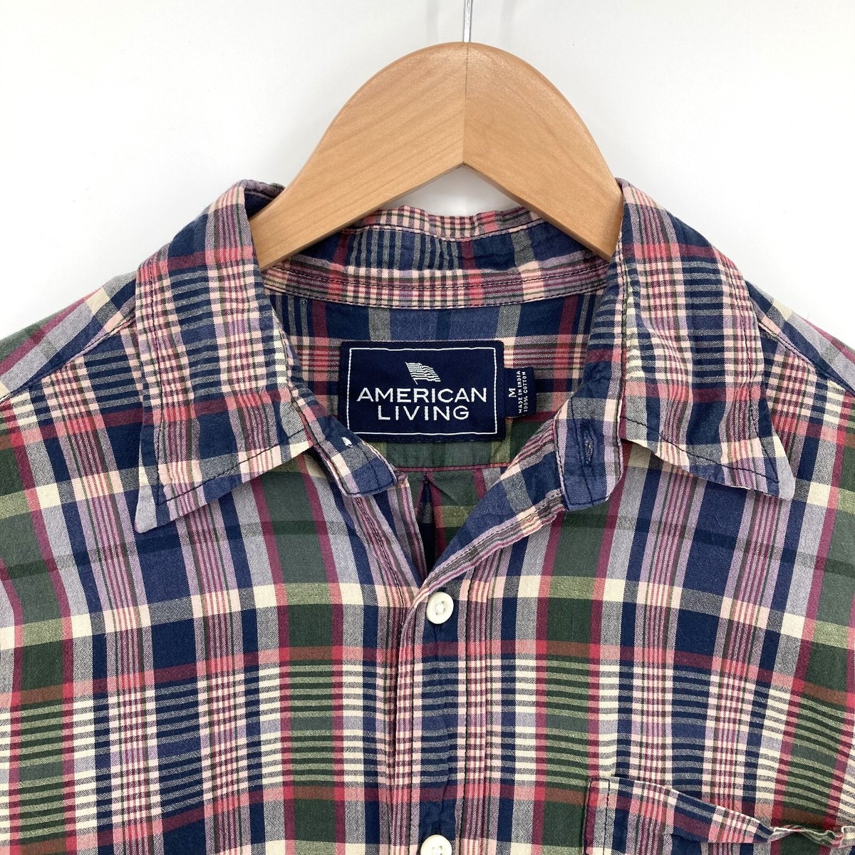 American Living Shirt Medium Men's Plaid Cotton Long Sleeve American Living Shirt Medium Men's Plaid Cotton Long Sleeve