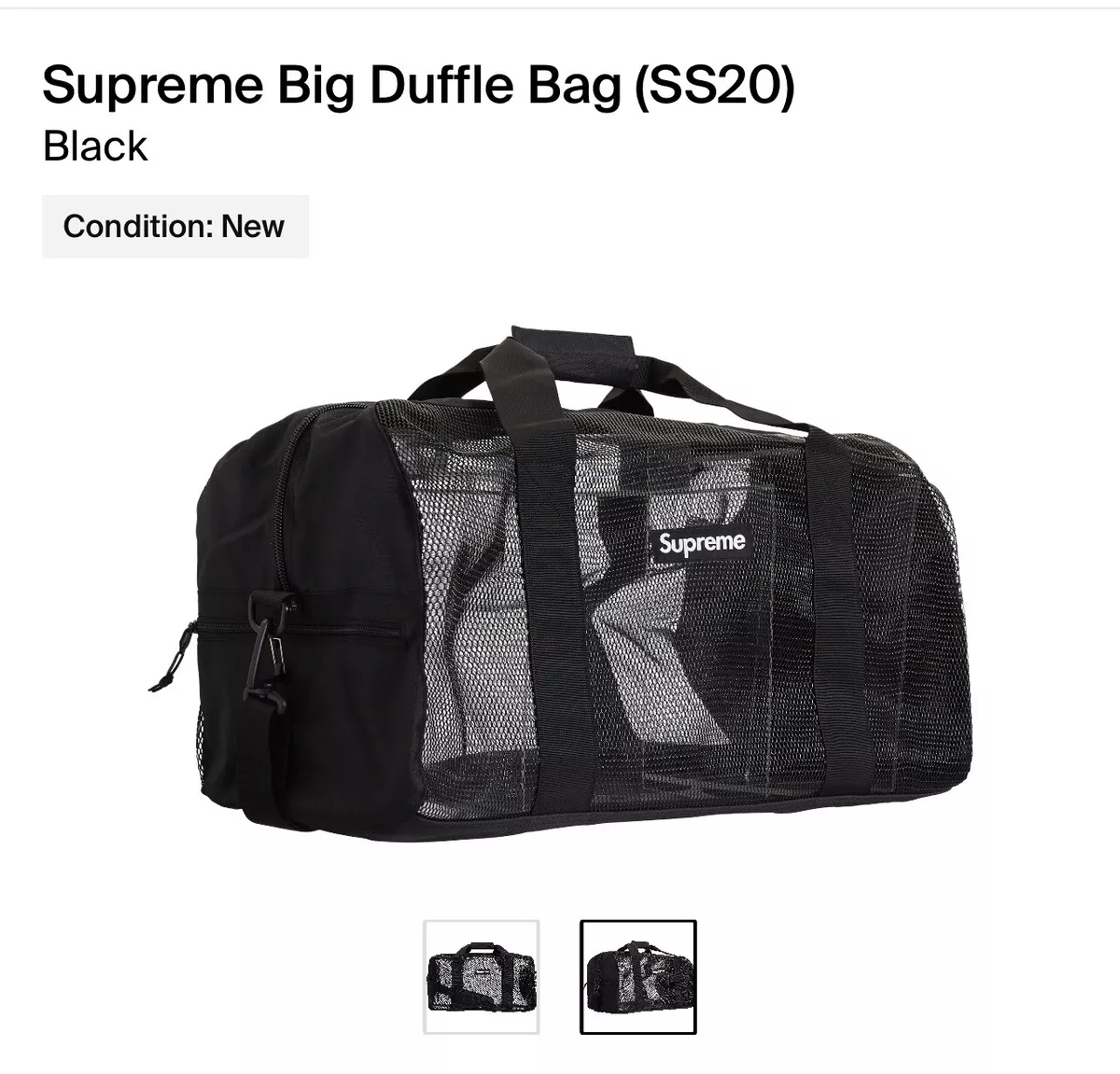 Supreme Big Duffle Bag SS20 Black Mesh Great Condition (AUTHENTIC)