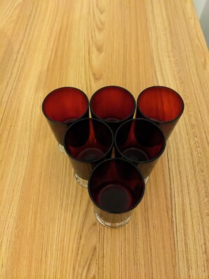 6er Set Vintage Französische Luminarc Rubin/Cranberry Weinglas/Wasser 9 cm Gläser.