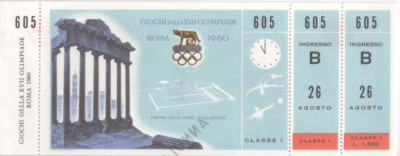 1960 Summer Olympics Diving/Water Polo Unused Ticket August 26 - 11:00 classe I