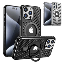 Aluminum Alloy+TPU Hollow Stand Case Support MagSafe for iPhone 14 15 16 Pro Max