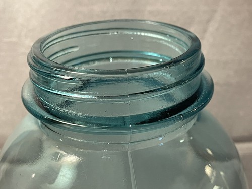 Antique #0 Ball Perfect Mason Blue Glass Half Gallon Canning Jar Zinc Lid 9.5" T - Bild 22 von 24