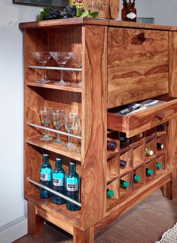 Hausbar Barschrank Weinregal BARLO Massivholz Sheesham Landhausstil - Bild 4 von 4