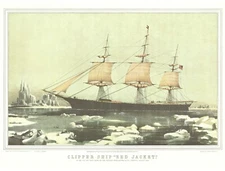 1952 Currier and Ives Lithograph - Clipper Ship - "Red Jacket"