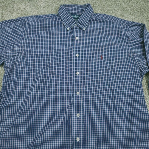 Ralph Lauren YARMOUTH Shirt Men 16.5 34/35 Blue Plaid Button Long Sleeve EUC - Picture 3 of 14