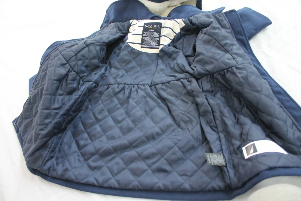 NAUTICA Botón de Alternancia Forrado de Vellón Capucha Acolchado Niño Pequeño Azul Marino Chaqueta Abrigo iz 24 M Foto 3 de 4