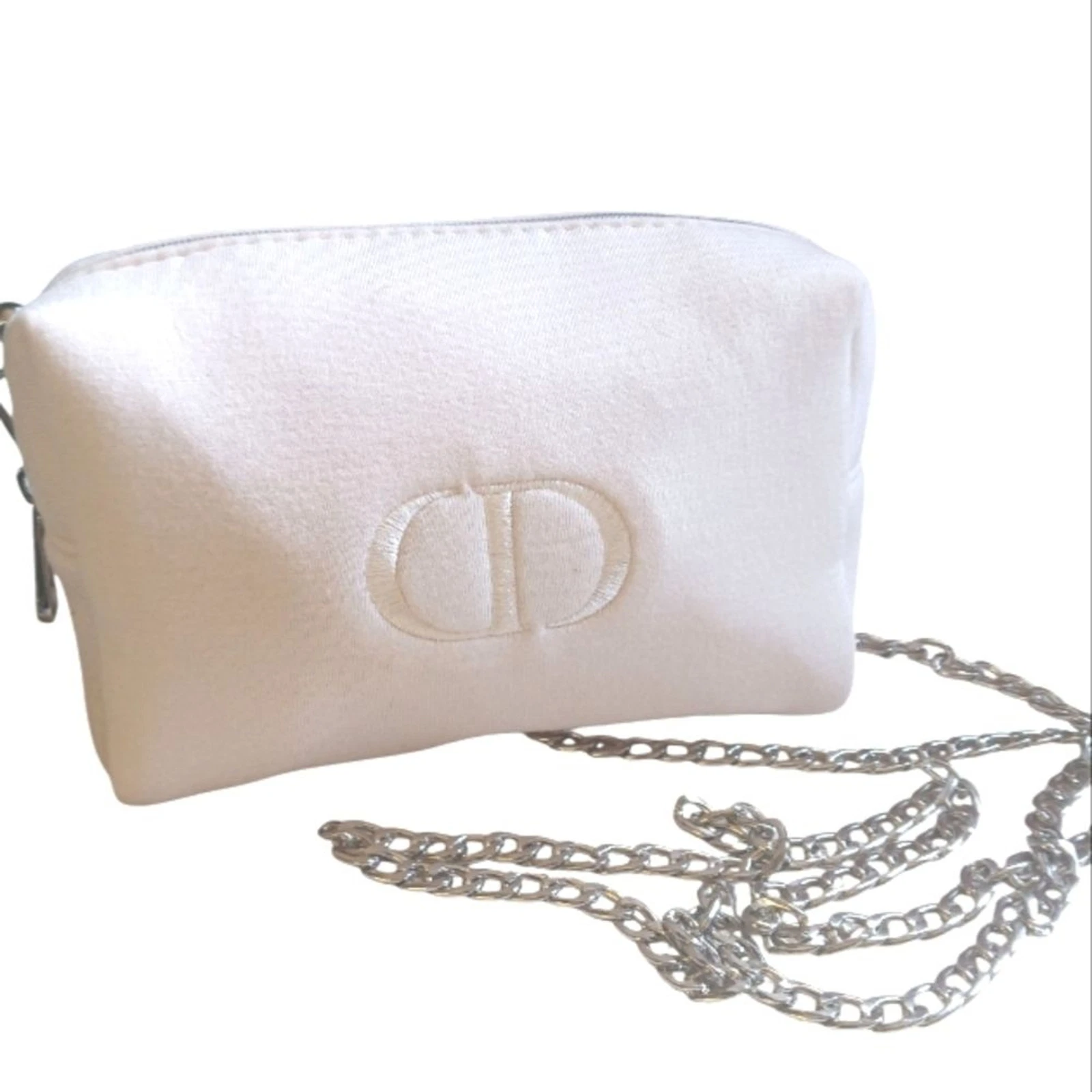 Authentique sac de voyage Christian Dior crème logo brodé côté doux maquillage