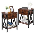 21.5" Wood Accent End Table With Storage Drawer for Living Room 2 Set of, Brown