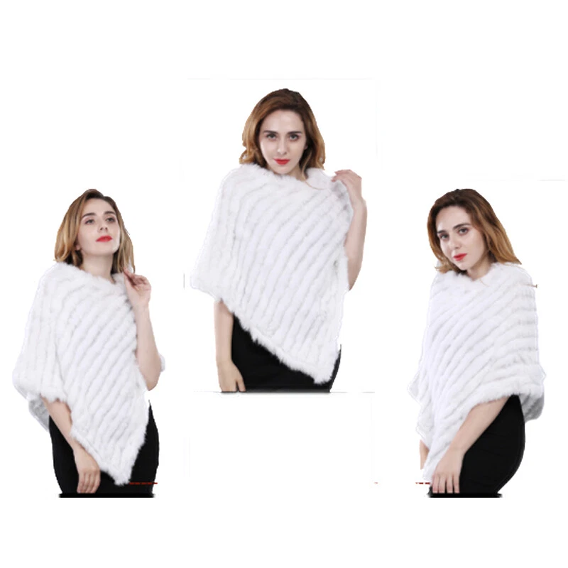 Poncho de piel de conejo real abrigo pulóver capa envolturas novia boda fiesta accesorios Foto 2 de 4