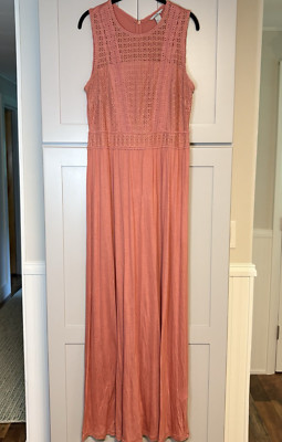 H&M Women s Medium Long Sleeveless Dress Pink /Mauve Lace Stretch -60.5'' -Pretty