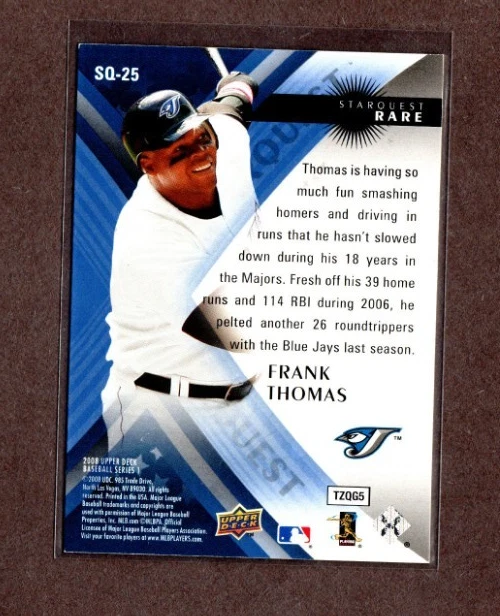2008 Upper Deck Starquest - Rare FRANK THOMAS #SQ-25   [Mint] - Image 2 of 2