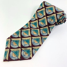 Royal Knight Mens Tie Geometric Pattern on Burgundy Necktie Vtg Made in USA