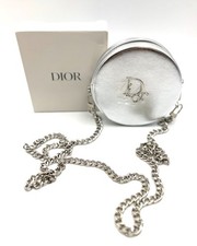 Dior Cosmetic Makeup Round Bag with Chain  Silver