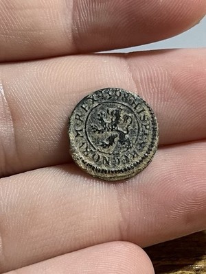 1598 2 Maravedis Spanish Colonial Old Coin Segovia Mint Pirate Era Lion Castle