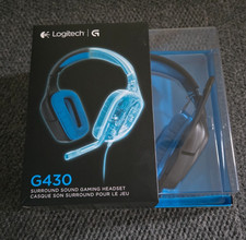 Logitech G430 7.1 Gaming Headset with Mic, Black with Blue accents.
