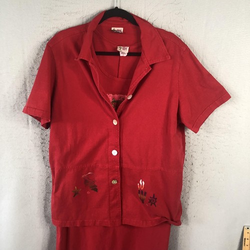 Vintage Cactus California Dress Set Womens Large Artsy Fish Pocket Jacket USA 90 - Picture 4 of 18