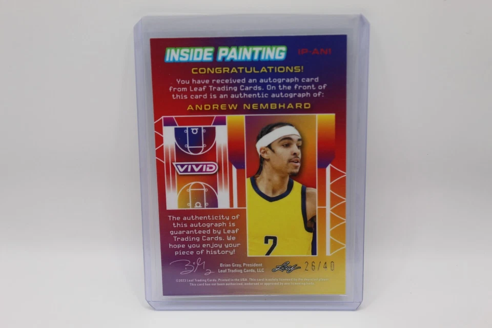 2022-23 Leaf Andrew Nembhard Inside Painting Auto /40 - Image 2 of 2