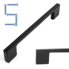 Wide Foot Cabinet Bar Pull -Black Modern Solid Handle 5 Inch/128mm Screw Spac.