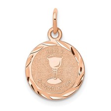 14k Rose Gold Satin Solid HOLY COMMUNION Diamond-cut Edge Disc Charm Pendant