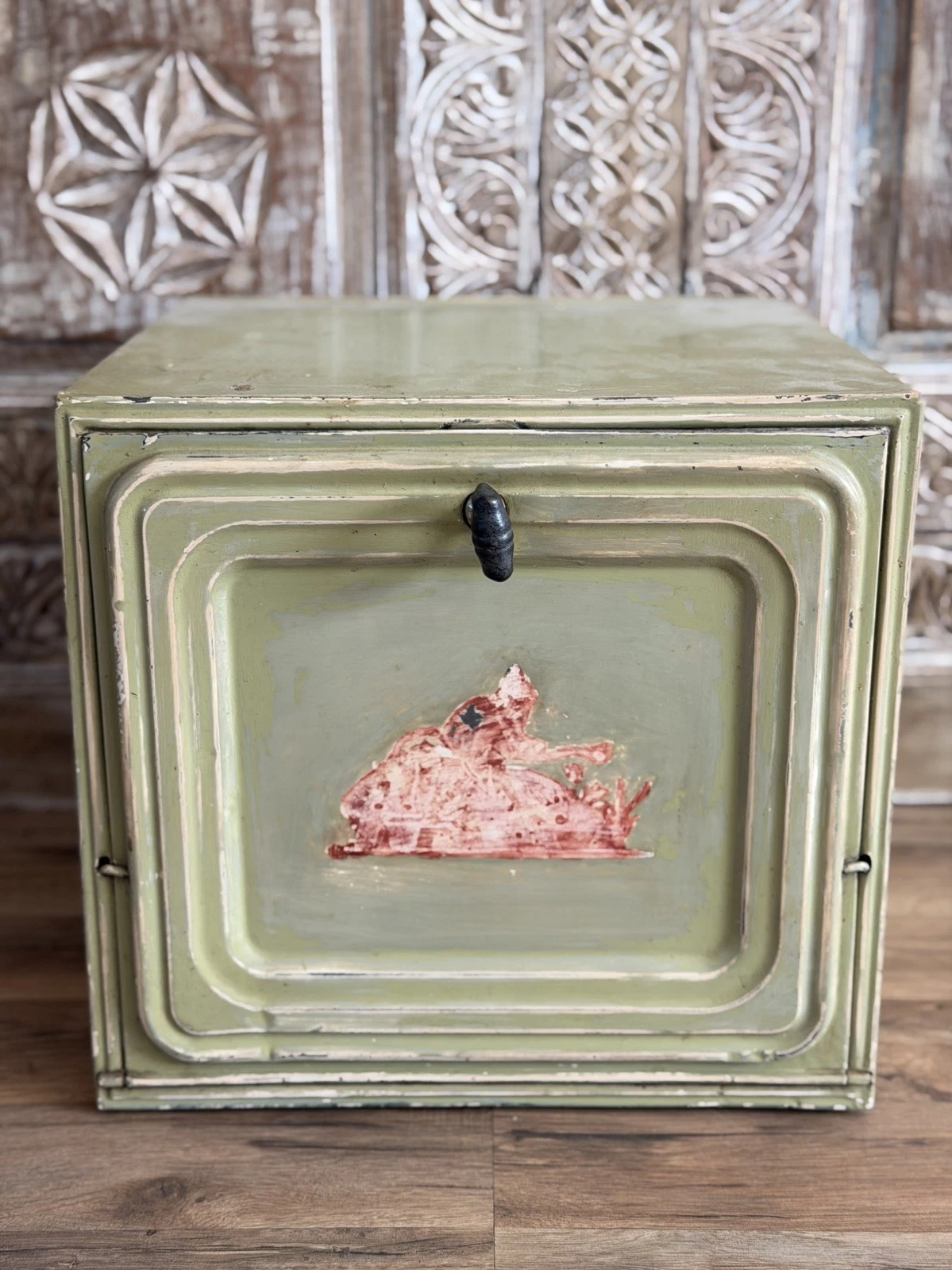 Art Deco Bread Box Double Decker Green Metal 40s