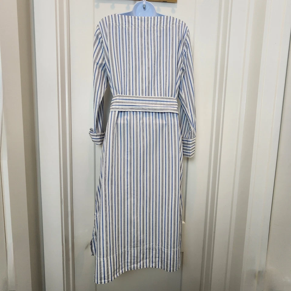 J. Maxi Vestido Crew Thomas Mason Rayas Cuello Barco 10 Azul Blanco Costero Lujo Foto 3 de 4