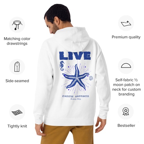 Coastal Starfish Hoodie - 'LIVE Choose Happiness' Aesthetic Beach Sweatshirt - Picture 11 of 16