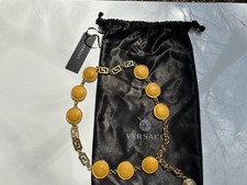VERSACE MEDUSA logo yellow leather chain belt 90 s vintage AUTHENTIC rare