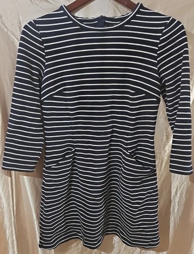 Alex Marie Size L Sweater Dress 3/4 Sleeves Navy White Stripe with Pockets