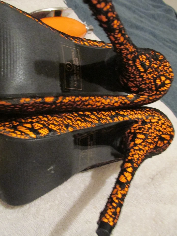 Nuevo Negro y Naranja 5" Stiletto Tacón Alto 1" Plataforma Zapatos MUJERES Talla 7 HALLOWEEN Foto 4 de 4