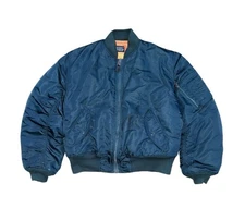 Vintage 1980s Schott Bros Type MA-1 Navy Blue Mens Medium Flyer Bomber Jacket