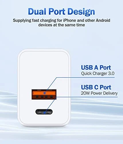 New 18W Dual Port Super Wall Charger Adapter + 3FT Type-C to Type-C Cable White - Image 3 of 4