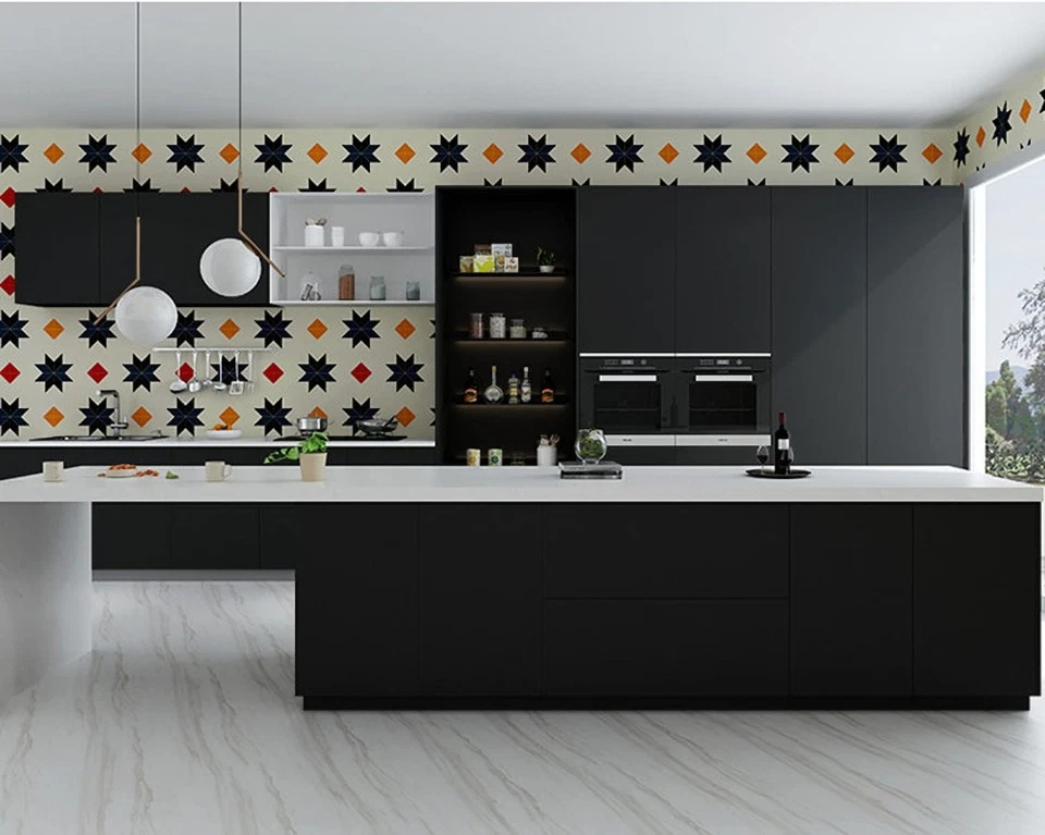 Papel pintado negro de 15,8" x 400" película autoadhesiva pelar y pegar papel tapiz negro... Foto 3 de 4