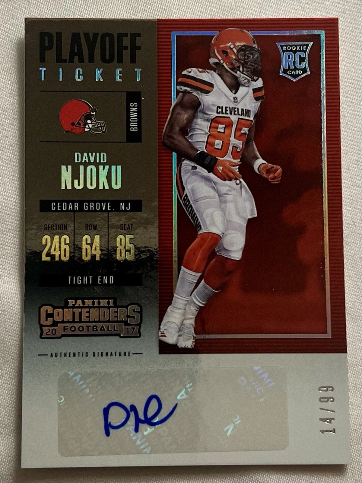 David Njoku Panini Contenders #114 Autograph-Playoff Ticket