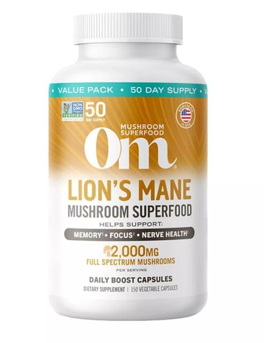 OM Mushroom Superfood Lion's Mane Supplement 150 Capsules 2000mg EXP 09/26