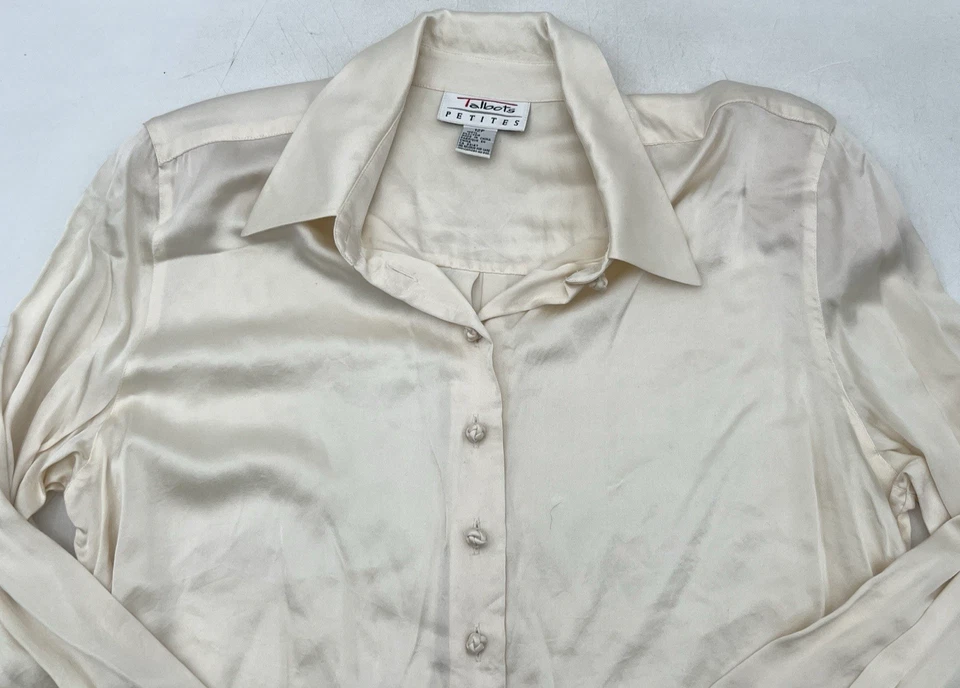 4 CAMISAS TALBOTS MANGA LARGA ABOTONADAS TALLA 12P RAYAS, PUNTO, FIGURA Y SEDA CREMA Foto 4 de 4