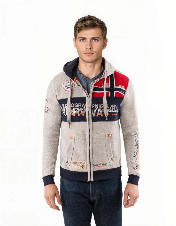 Felpa Con Cappuccio Geographical Norway Flyer Uomo Misto Cotone Grigio Chiaro Foto 4 de 4