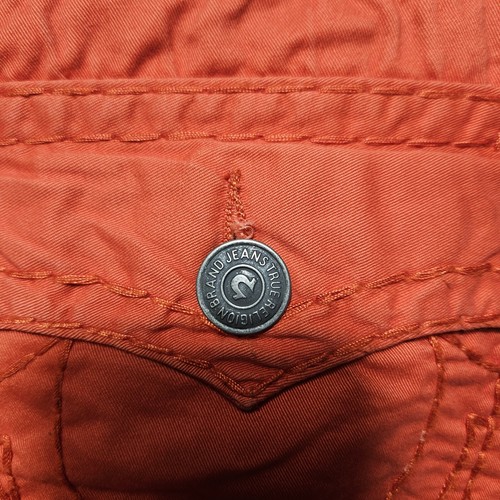 True Religion Rickey Super T Twill Relaxed Straight Fit Red Orange 42 X 32 Jeans - Picture 12 of 14
