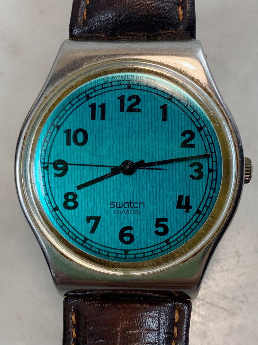 swatch swiss 7点セット　ヴィンテージ品 Vintage SWATCH Greenie GX110P 1989 See Through Case. Leather Band