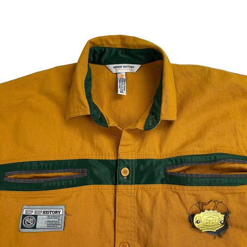 Camicia vintage anni 90 storia hip hop XL giallo verde bottoni Y2K lino cotone - Foto 11 di 13