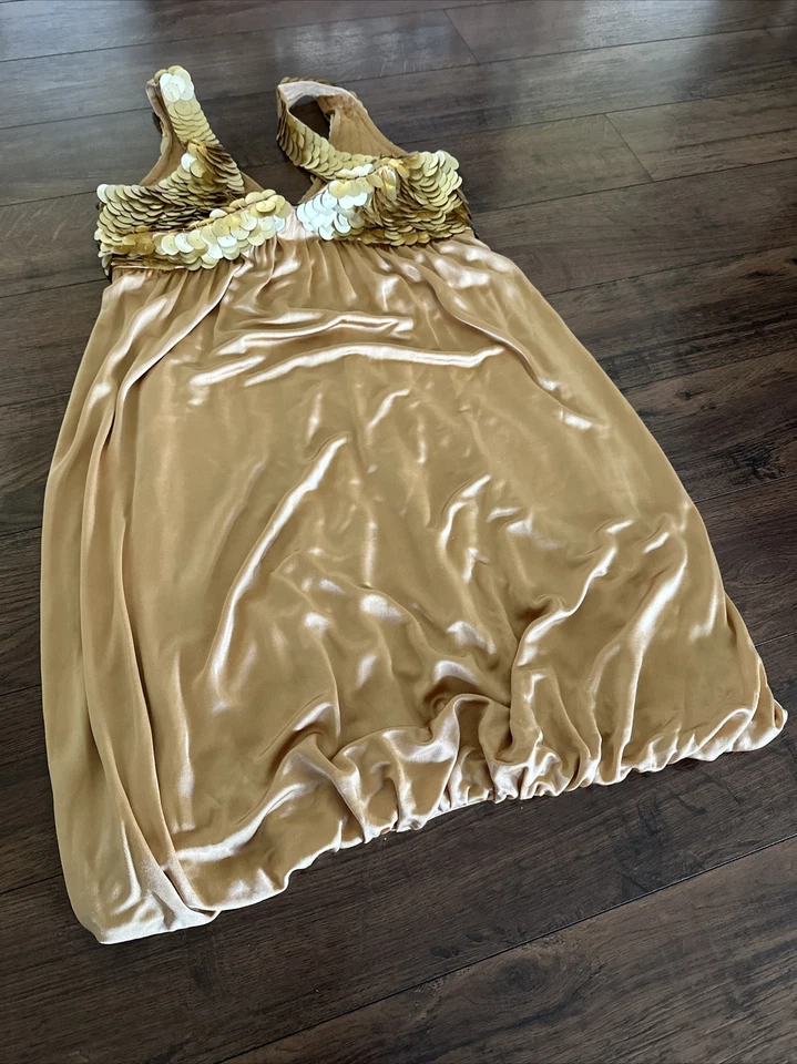Mini Vestido Arden B Dorado Lentejuelas Sin Mangas Burbuja Prendas para Club Club Mujer Talla XS Foto 4 de 4