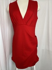 Lulus Cocktail Hour Sexy Red Faux Wrap Dress Juniors Size L Holiday New