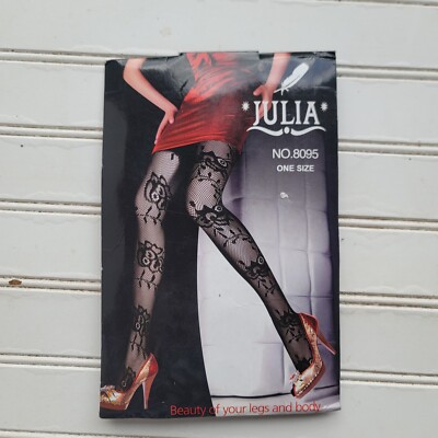 NWT Great Gifts! Sexy Lace Julia Pantyhose Black One Floral Net Mesh 8095