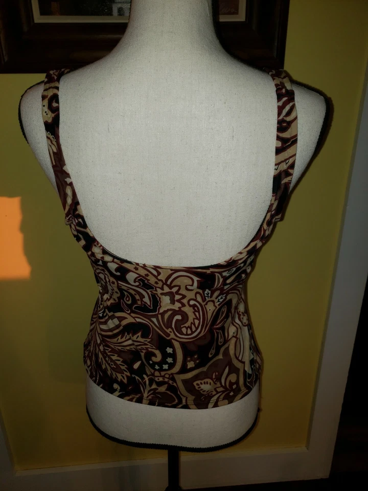 Jantzen Tankini Top Negro Marrón Paisleys Correas de Natación Talla 8 Traje de Baño Foto 3 de 4