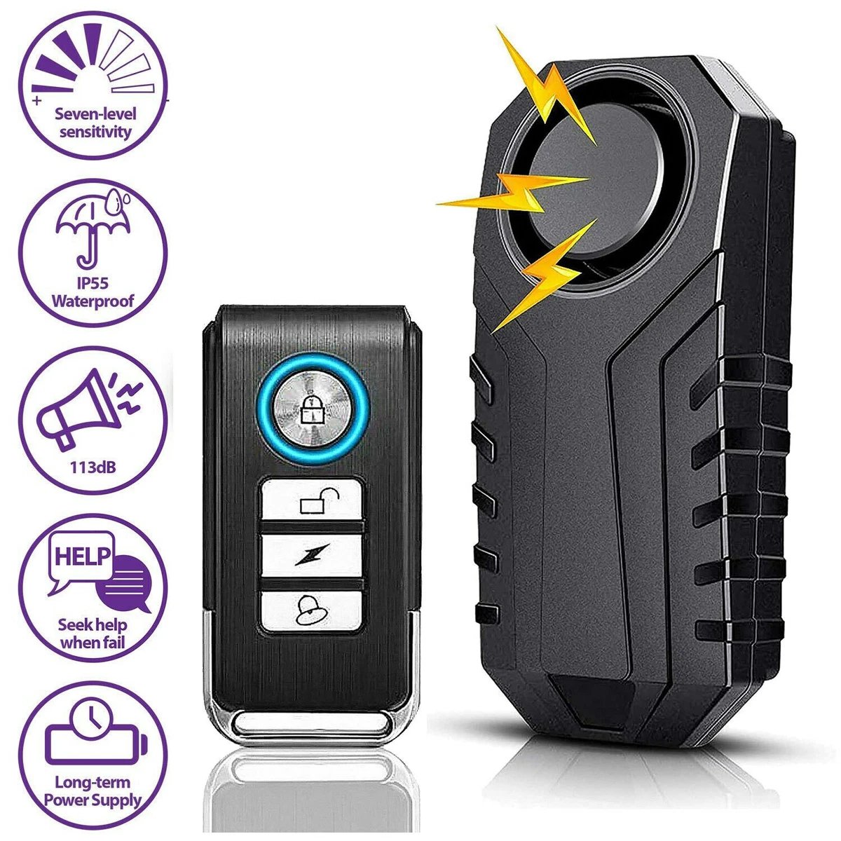 Loud 113dB Motorcycle Vibration Alarm Wireless Bike Anti-Theft