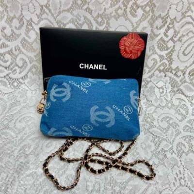 Chanel, Blue Denim Amenity- Complimentary Pouch Crossbody Bag (M