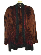 Silk Bijoux Silk Open-front Cardigan/jacket/topper Brwn/teal O/s Draped Vintage